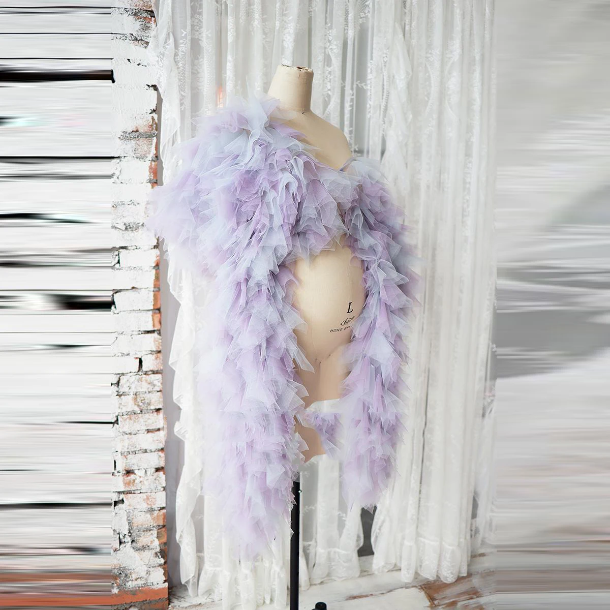 

New In Colorful Matenrity Shawls For Photo Shoot Long Sleeves Ruffles Extra Puffy Layered Pregnancy Tops