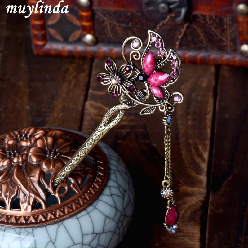 Винтажная шпилька стразы для волос с бабочкой ювелирные изделия Свадебные