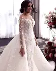 Женское свадебное платье с аппликацией, платье невесты со съемным шлейфом, длинным рукавом и аппликацией, 2021