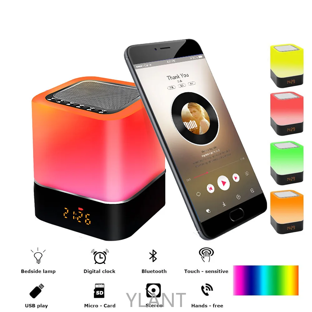 

With Bluetooth Speaker Alarm Clock Smart Touch Control RGB Bedside Lamp Built In 2200mAh Battery 5 in 1 Dimmable LED Table Lamp