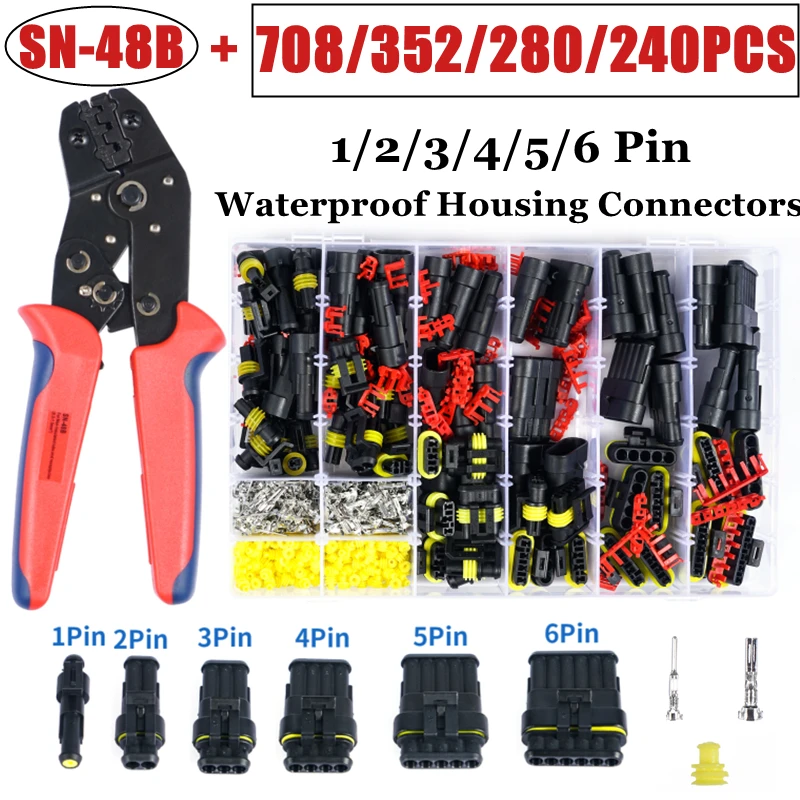 

708/352/280/240PCS Car Wire Connector Plug Automotive Waterproof 1/2/3/4 Pin Motocycle Truck Harness Male Female Crimping Pliers