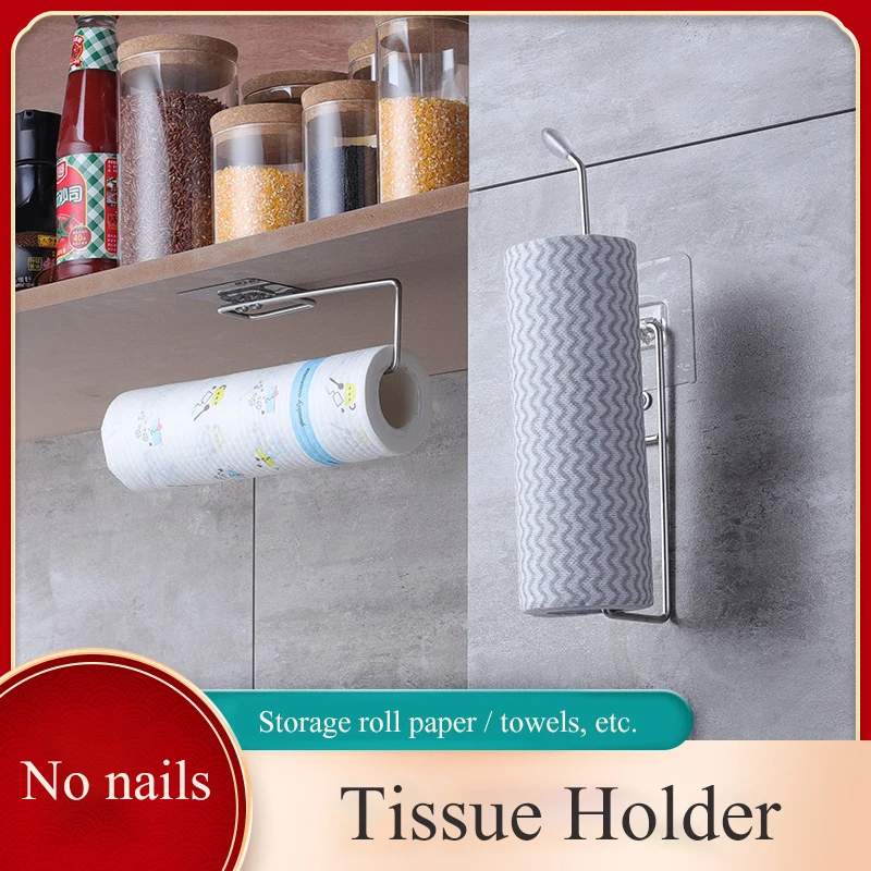 

Kitchen Paper Towel Rack Perforation-free Cabinet Roll Paper Rack Kitchen Paper Towel Cling Film Rag Storage Rack