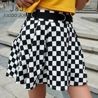 jocoo jolee pleated mini skirt women high waist korean harajuku plaid skirts female high street short a line skirt with belt
