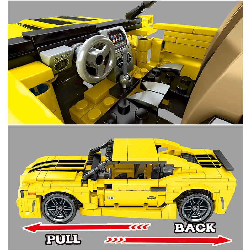 558 шт. Bumblebee Camaro спортивные строительные блоки для автомобилей, подходят для техники, гоночных автомобилей, супермашин, Playmobil, кирпичи, детские подарки для мальчиков и девочек