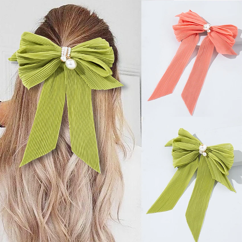 

Solid Color Fold Bow Hair Clips For Women Hair Barrettes Fashion Girls Ponytail Hairpins Spring Clip Hair Accessories