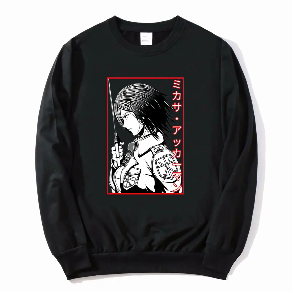 

2021 Japan Anime Attack on Titan Sweatshirt Mikasa Ackerman Print Sweatshirts Men Women Oversized Hip Hop Pullover Men Tracksuit