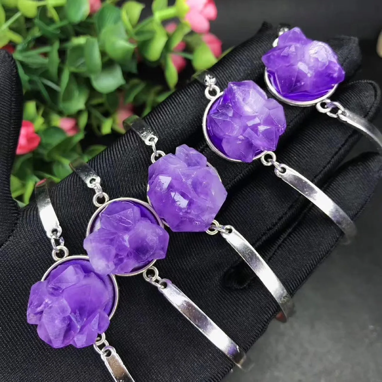 

Lavender Amethyst Rough Stone Bracelet Natural Raw Ore Irregular Shaped Amethyst Cluster Bracelets