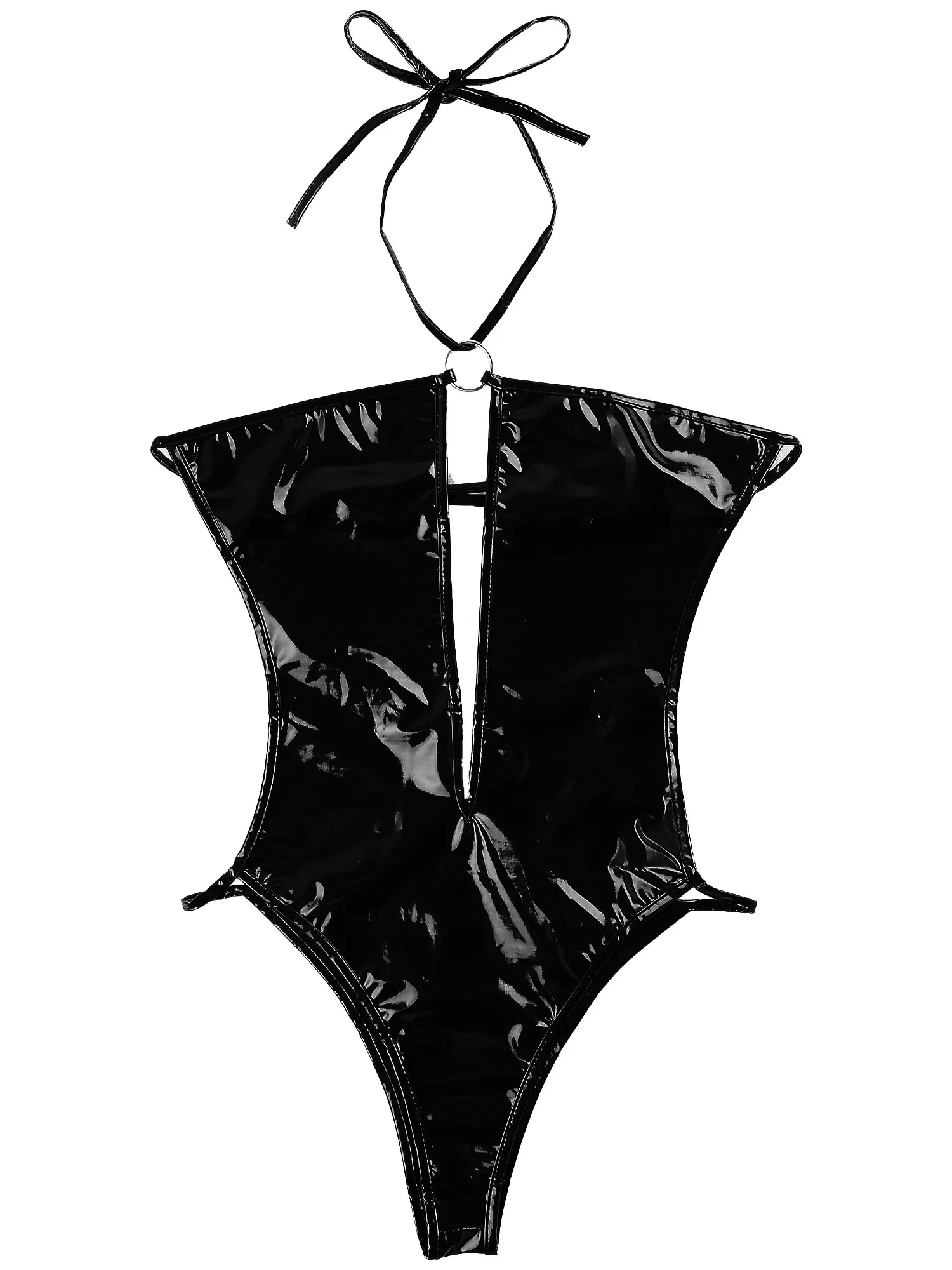 Пикантные женские Bodycon боди Wetlook Блестящий женское белье из лакированной кожи