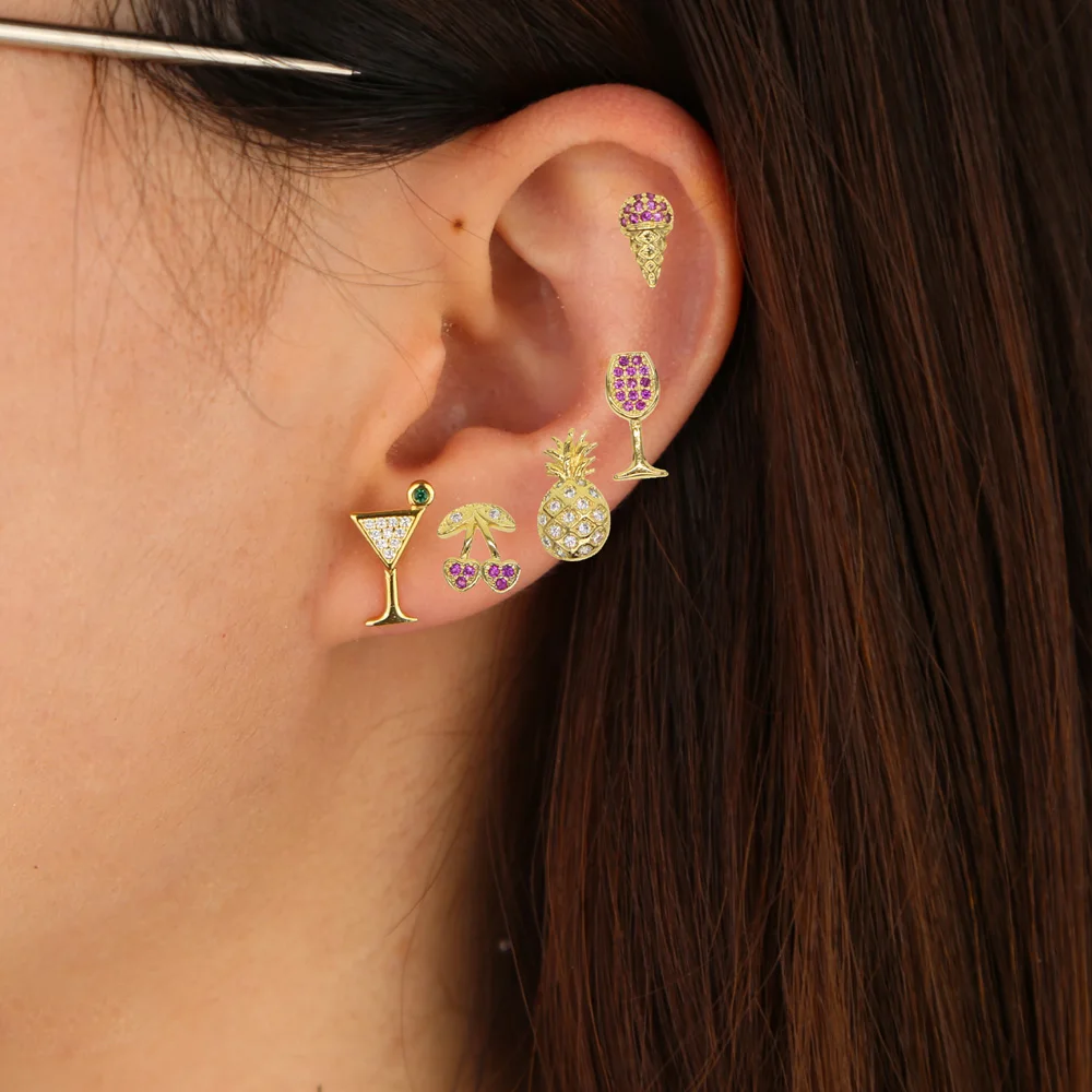 Женские серьги золотого и серебряного цвета с вишенками мороженым фруктами