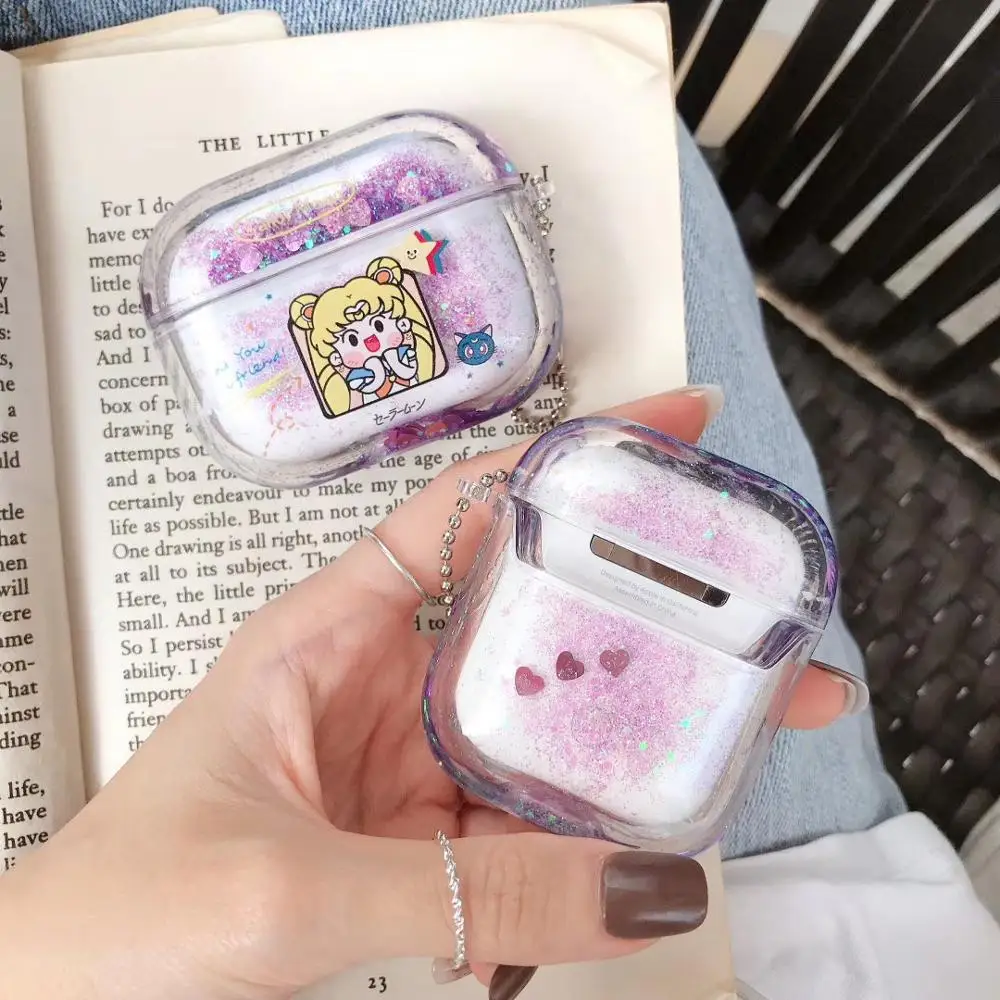 Милый мультяшный чехол для девочек Сейлор Мун с жидким песком AirPods pro Bluetooth