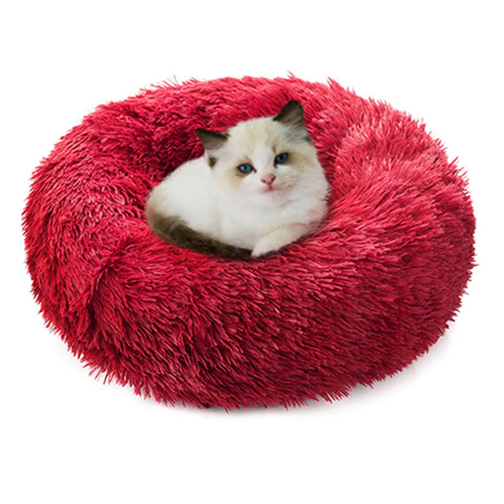 

Round Plush Cat Bed House Cat Mat Winter Warm Sleeping Cats Nest Soft Long Plush Dog Basket Pet Cushion Portable Pets Supplies