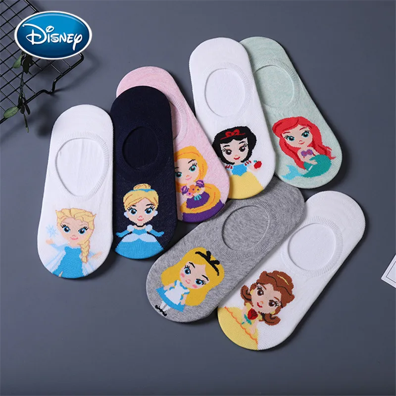 

Disney/1 пара, короткие носки с мультяшными рисунками, Силиконовая полоска, нескользящие носки для девочек, носки Принцессы Диснея с закрытым н...
