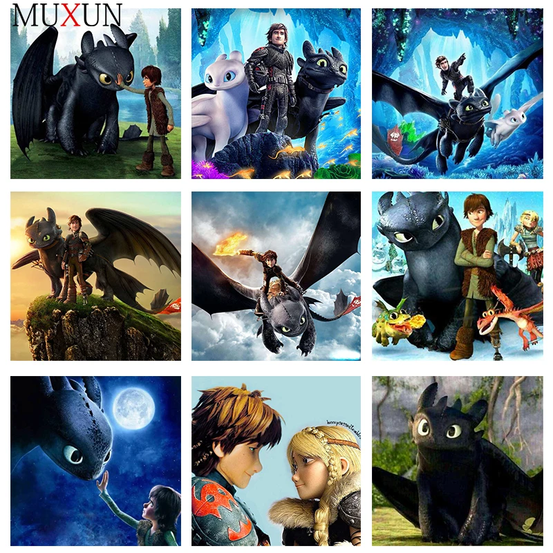 Алмазная вышивка 5D сделай сам Как приручить дракона мультфильм алмазная полный