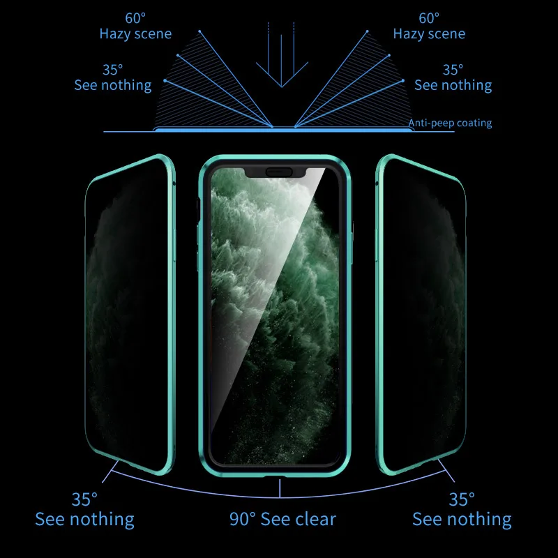 Магнитный чехол 360 для iphone 11 Pro MAX ударопрочный прозрачный стеклянный с