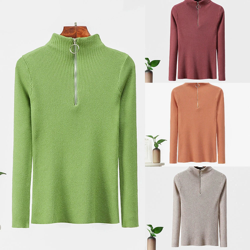 Женский свитер новинка Повседневный осенний на молнии водолазка однотонный