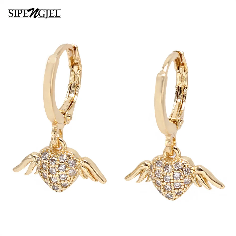 

Tiny Trendy Cubic Zirconia Heart Love Angel Drop Earrings Personality Fashion Small Hoop Earrings For Women Jewelry E-h0391