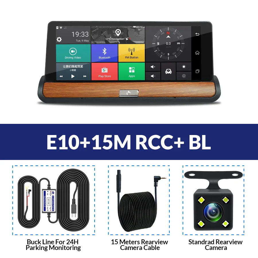 E-ACE Dashcam 3g Автомобильный видеорегистратор gps Навигация 16G авто камера Android 7,0 дюймов зеркало заднего вида FHD 1080P видео рекордер Wifi Bluetooth - Название цвета: E10-15M RCC-BL