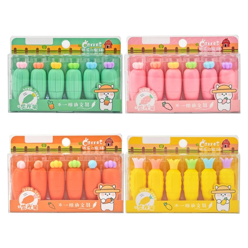 6 шт Портативный мультфильм морковь флуоресцентных ручек с рисунками фруктов
