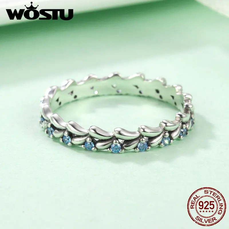 WOSTU подлинное Стерлинговое Серебро 925 пробы стекируемое кольцо пшеничная волна CZ