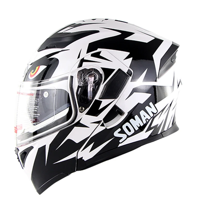 White Мужской крутой мотоциклетный шлем с полным лицом Casco черный откидной козырек Capacetes с двумя линзами для езды на шоссе Cascos Moto rbike шлемы - Цвет: White