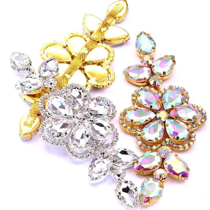 1 шт. белых страз для пришивания с серебристой/Золотой базой кристаллами