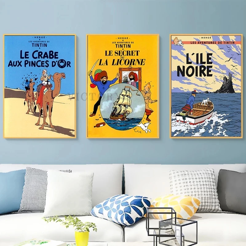 

Верблюд пустыня Тинтин Приключения комиксы мультфильм плакат ретро винтажная Классическая Картина на холсте Искусство Настенная Наклейка...