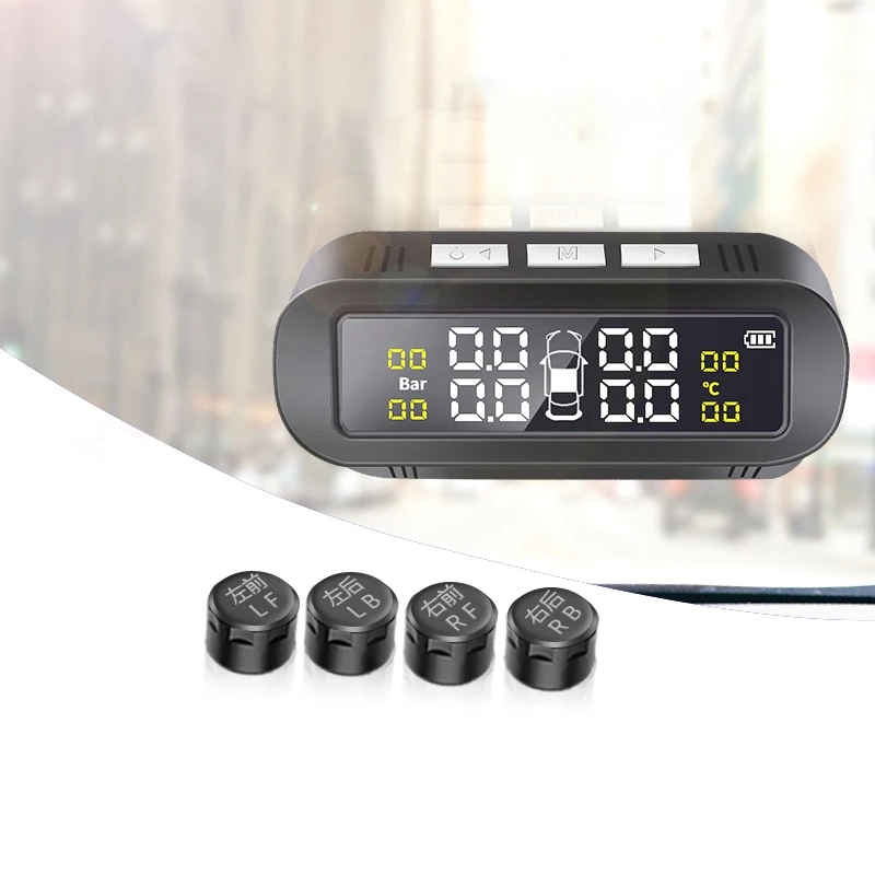 

TPMS Solar Car Tire Pressure Alarm Monitor System Display Intelligent Temperature Warning Fuel Save with 4 Sensors