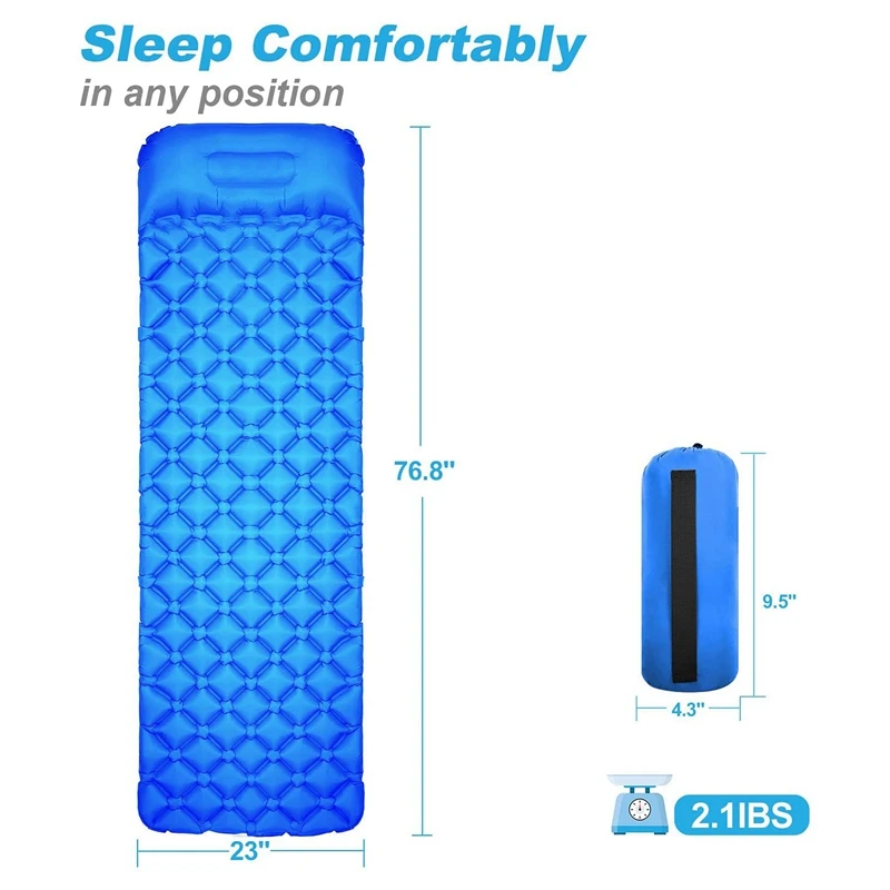 vender Única Almofada De Acampamento Com Almofada De Ar Compacto Leve Leve Colchão De Ar Portátil Para Mochila Tenda Azul