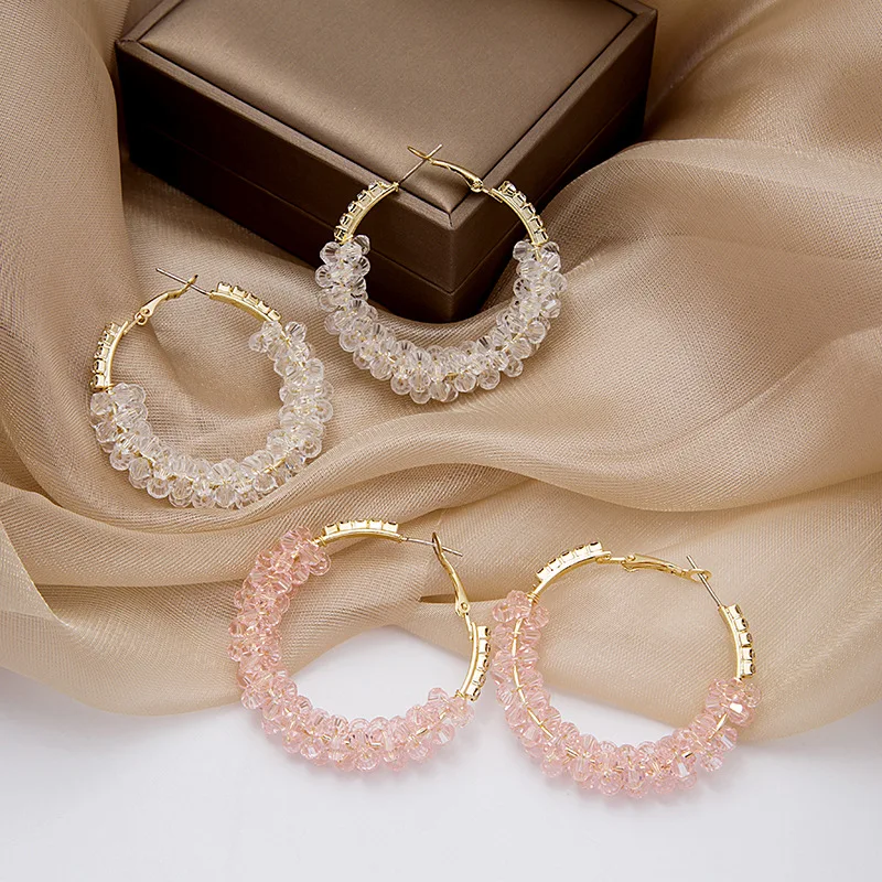 

BAOJIEER Japan and Korea Crystal Round Earrings Fashion Temperament Exaggerated Individual Feminine Charm Jewelry
