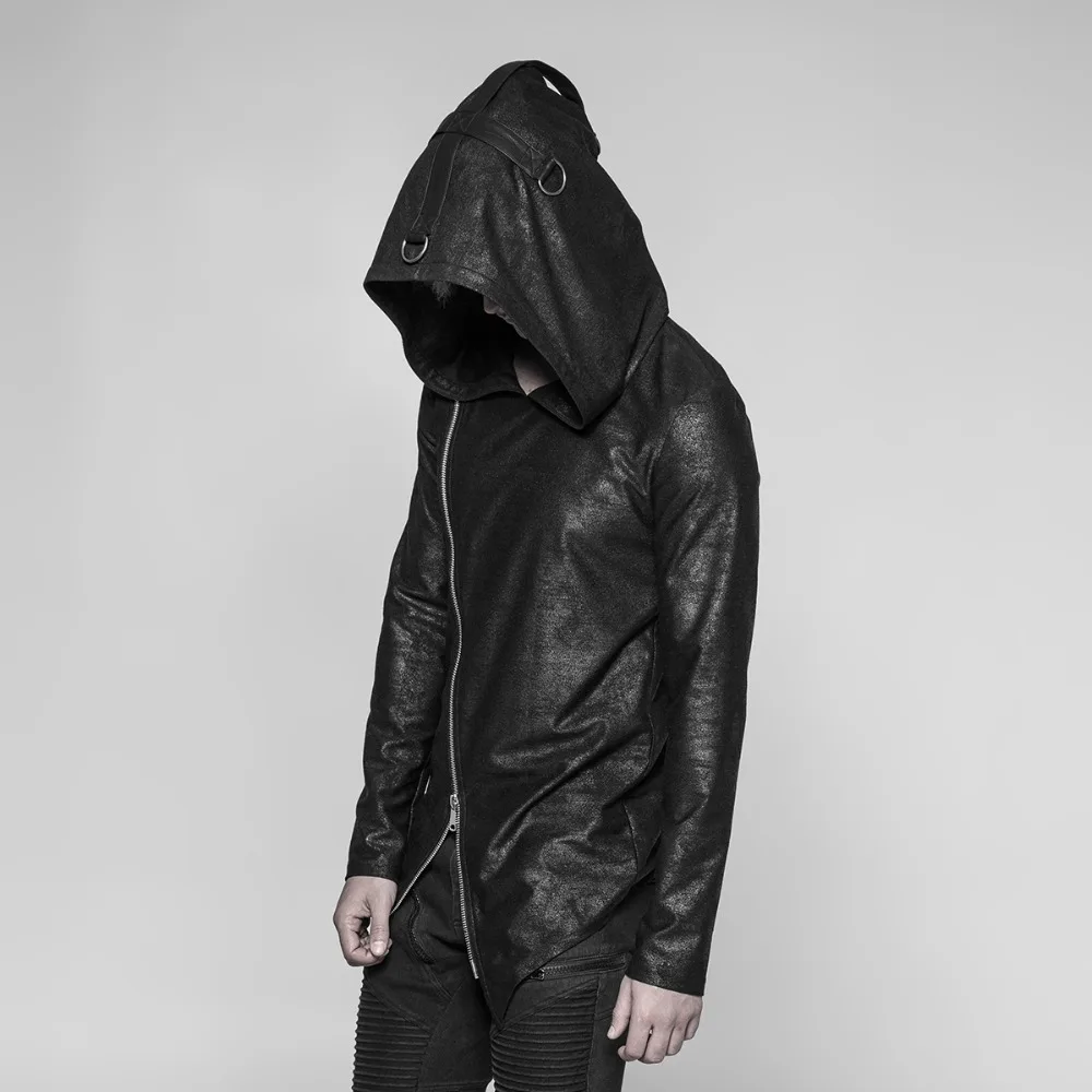 Мужской трикотажный пуловер на молнии Черный Повседневный с капюшоном в стиле