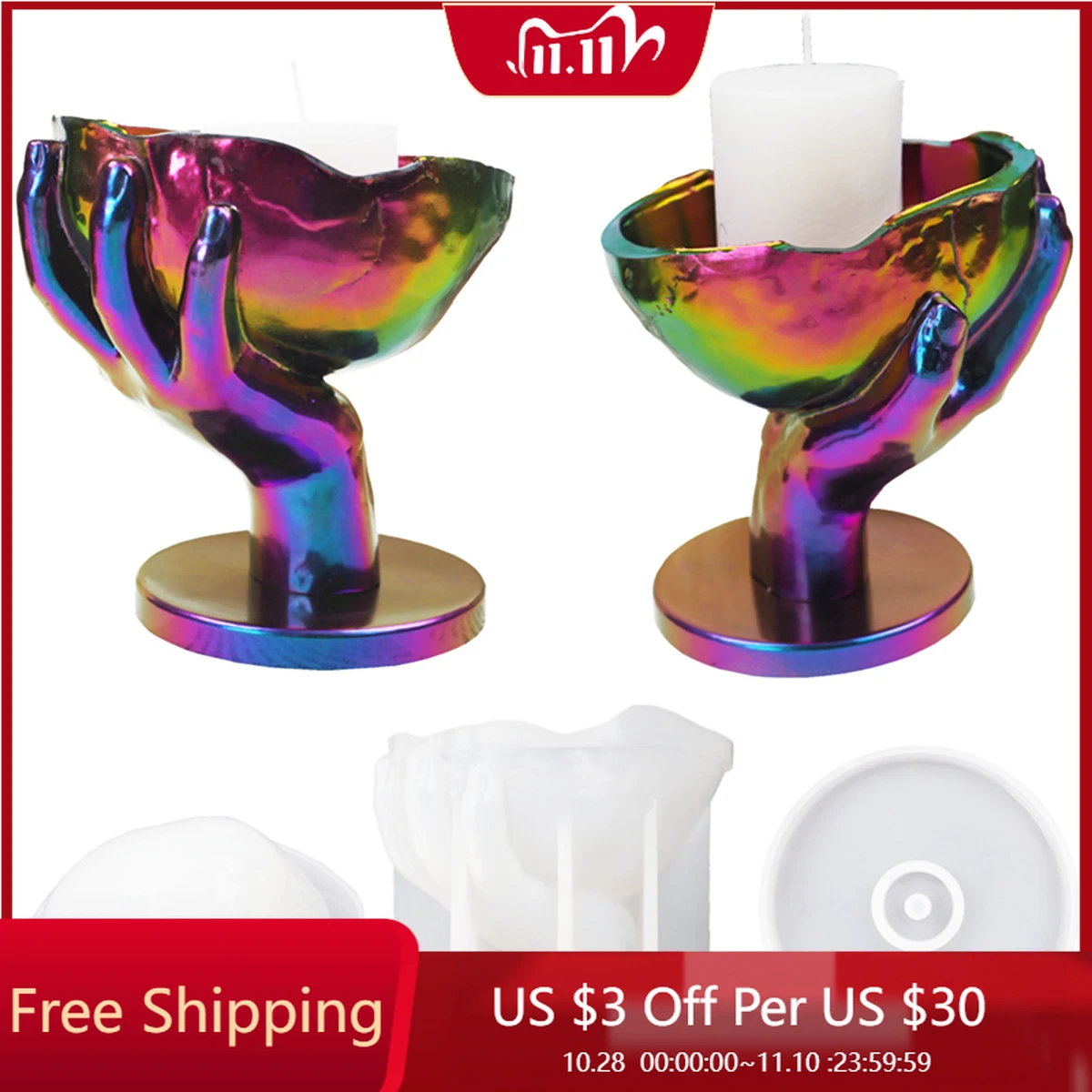 

DIY Skull Palm Candlestick Storage Box Hand-Held Palm Candle Holder Desktop Storage Epoxy Resin Hand Candlestick Storage