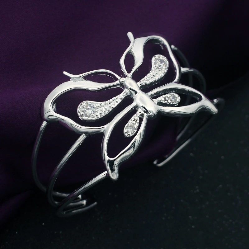 

925 Free Shipping Sterling Silver Bangle Bracelet, 925 Silver Fashion Jewelry Inlaid Butterfly Bangle /Agvaiyca Ajxajbea