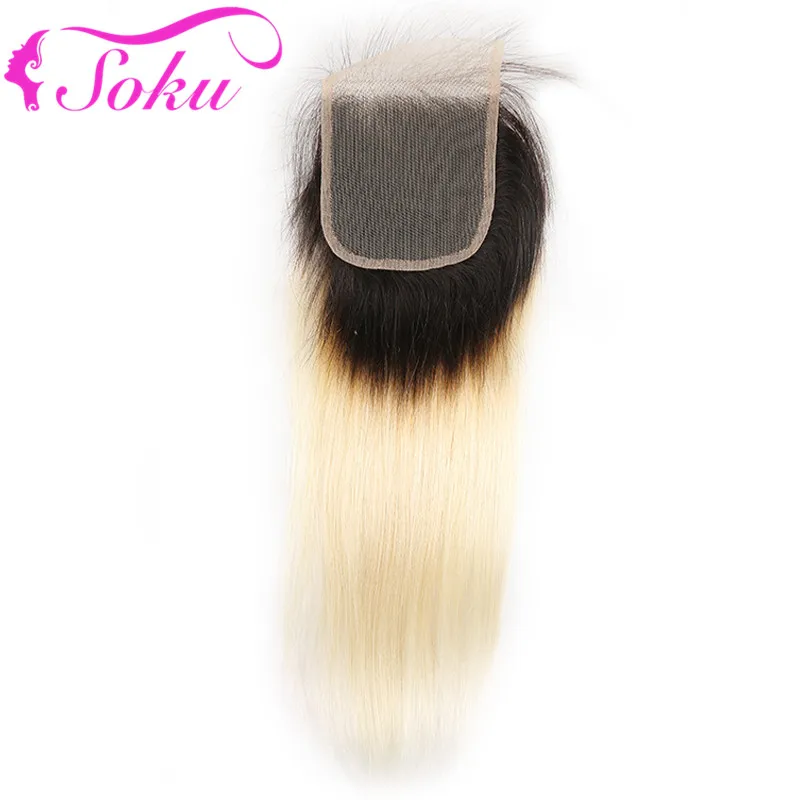 Медовый блонд бразильские прямые Кружева Закрытие 4*4 Омбре свободная/средняя