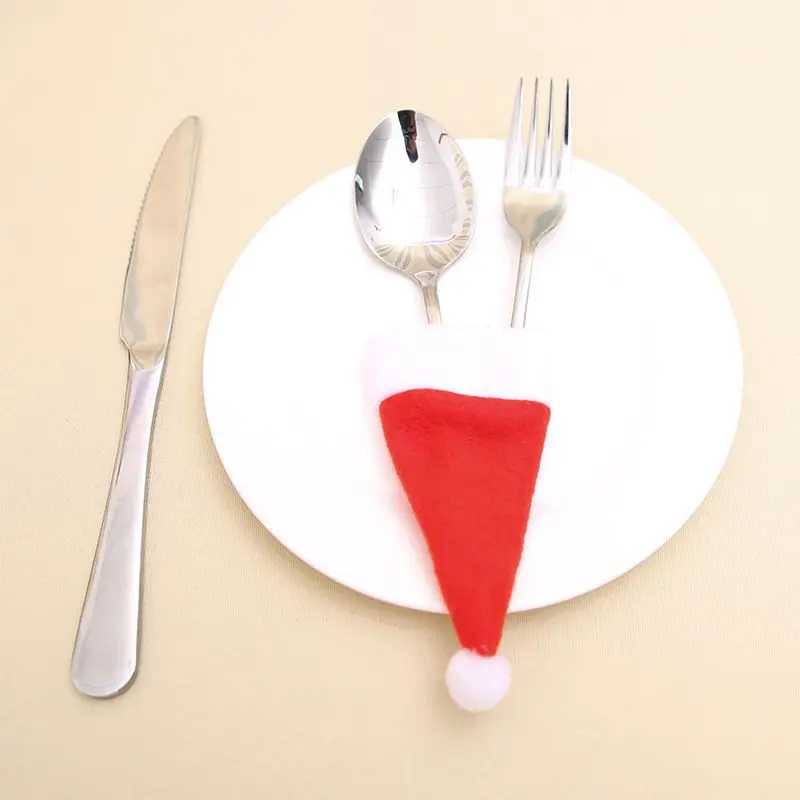 

10pcs Mini Christmas Hat non woven hat Christmas decorations knife and fork cover wine bottle home table decoration