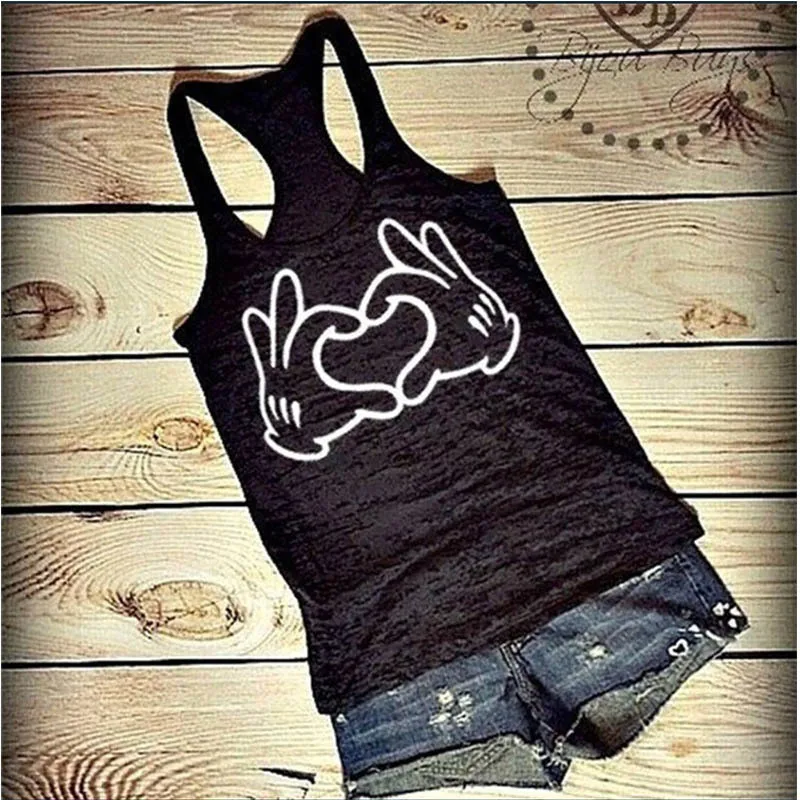 

LJCUIYAO новые женские футболки Harajuku с ручным принтом Любовь Повседневная футболка топы без рукавов Женская летняя одежда с круглым вырезом