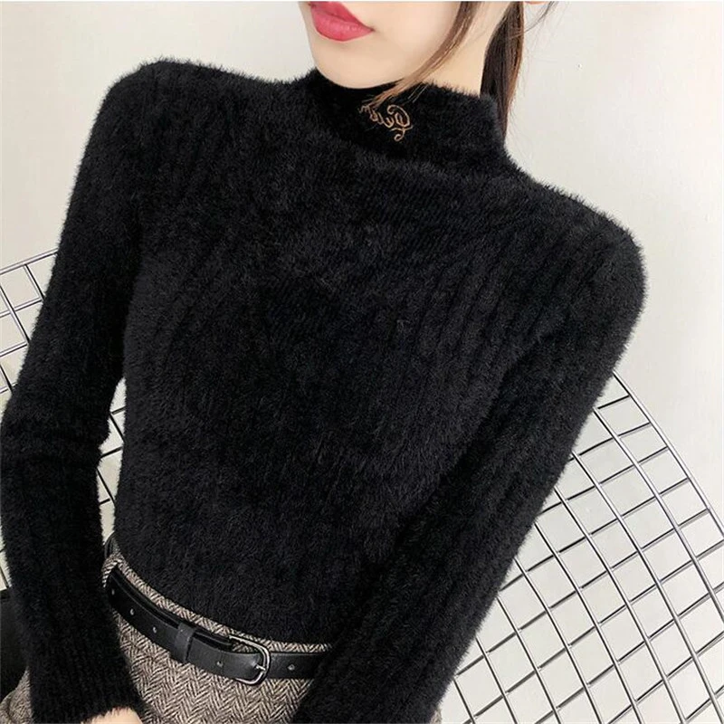 Женский кашемировый свитер с имитацией норки Осень-зима 2020 высоким воротником