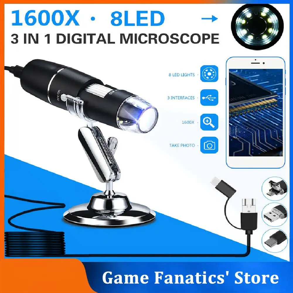 Фото Cewaal 3 в 1 Новый портативный HD 1600X 2MP зум-микроскоп 8 светодиодный Micro USB Type-c цифровой Cewaal 3 в 1 Новый портативный HD 1600X 2MP зум-микроскоп 8 светодиодный Micro USB Type-c цифровой