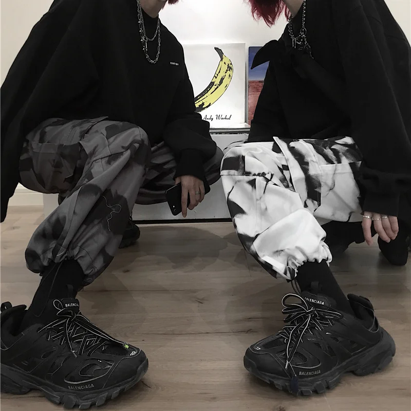 

HOUZHOU Vintage Overalls for Women Autumn Fashion Tie Dye Print Sweatpants Women Casual Wide Leg Pants Loose Harajuku Trousers