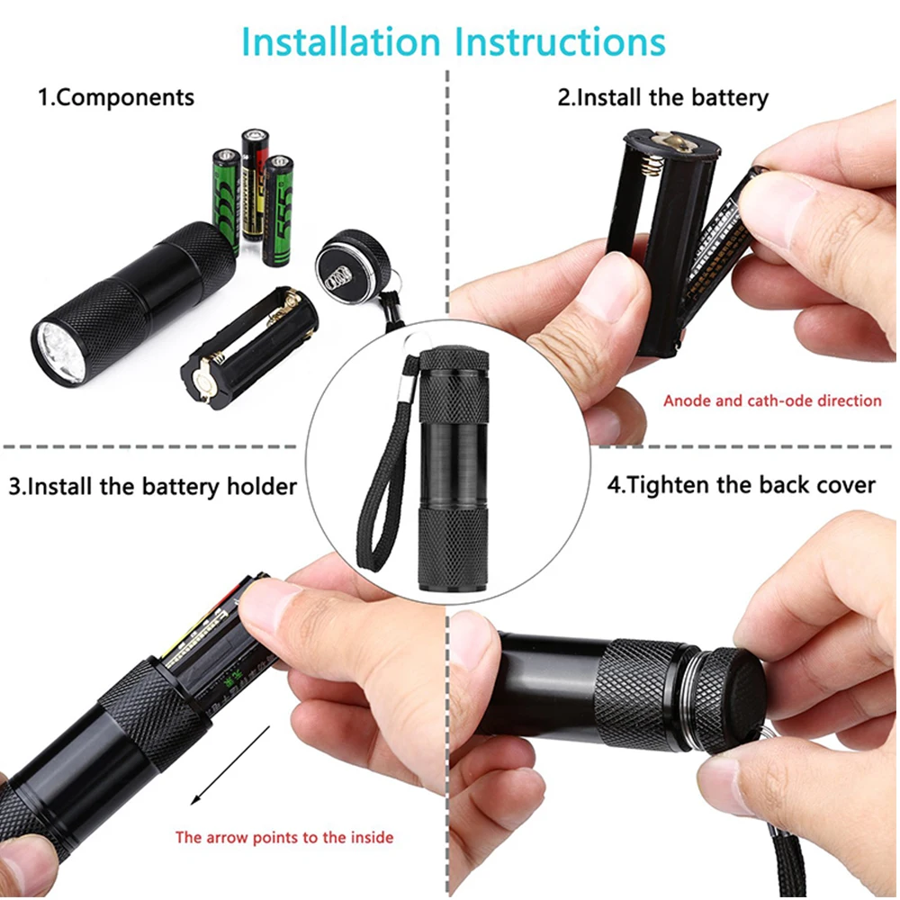 100pcs Low Price 9LED UV 395nm Portable Black Flashlight Mini Keychain Torch 3xAAA Powered 9 LEDs Key-chain Lamp | Освещение