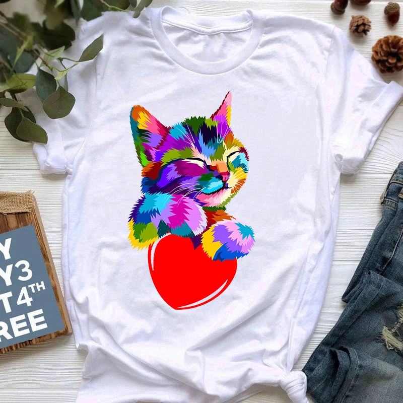 

Summer Women T Shirt Cool Cat Print Anime Tshirt women Funny T Shirt Short Sleeve Tops Tees Femme Camisetas Verano Mujer