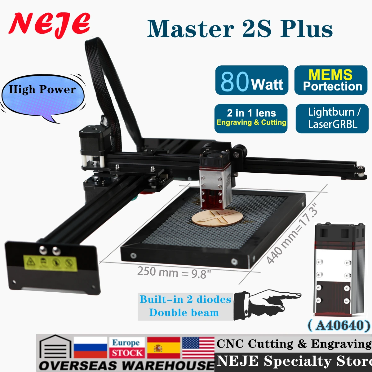 Лазерный гравер с ЧПУ NEJE Master 2s Plus гравировальный станок фрезерный древесина МДФ