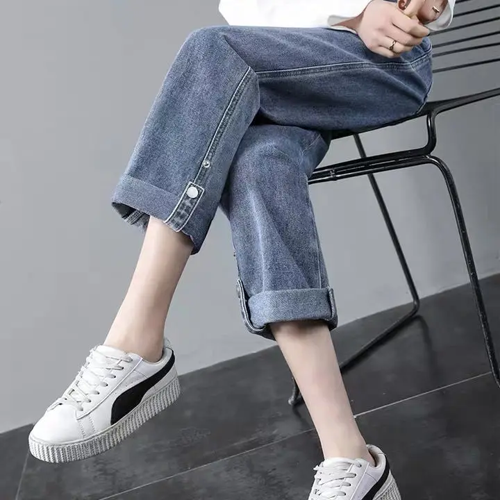 

2021 spring new wide leg jeans for female students Korean version loose high waist and thin, versatile straight pants fashion