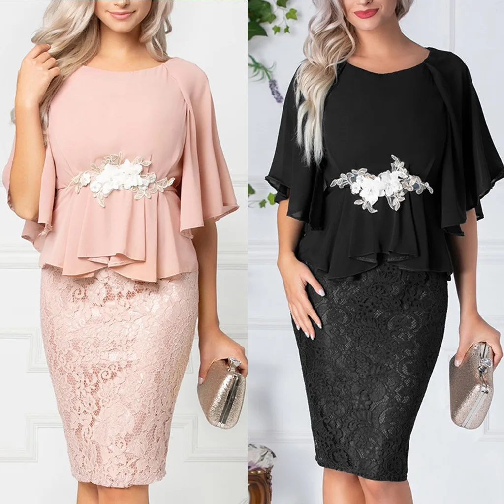 Платье для женщин элегантное официальное винтажное модное рукав колокол шифон