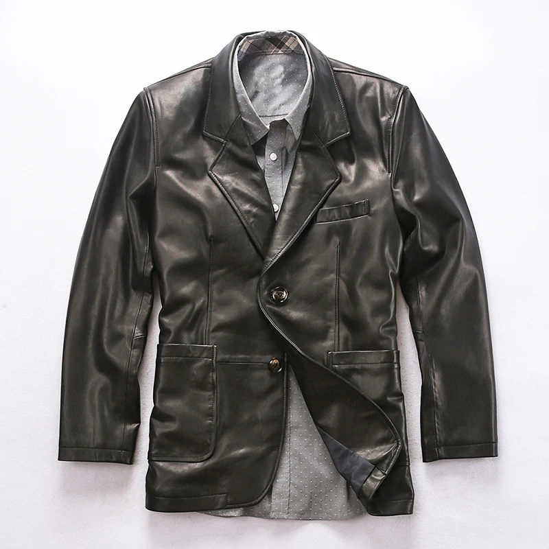 Мужская куртка из натуральной кожи в британском стиле AVFLY с двумя кнопками