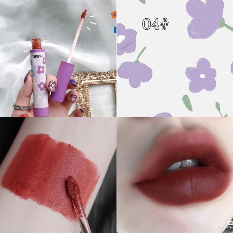 

Lucky Flower Matte Liquid Lipstick Velvet Lip Gloss Cosmetic Lightweight Lip Glaze Lasting Lip Tint Waterproof 6 Color Red Lips