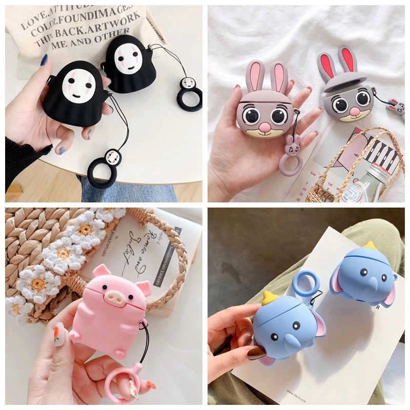 For AirPods Case Cute Cartoon Rabbit Pig Dog Earphone Cover For Airpods 2/i10/i11 Christmas Soft Protect Coque with Keychian