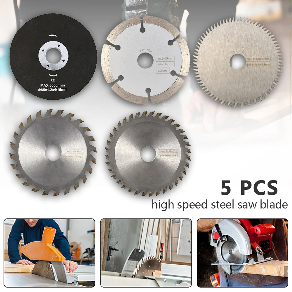 

5pcs 85mm Saw Blade High-speed-steel Circular Rotary Blade Wheel Discs Mandrel for Tools Wood Cutting Saw Diamond Saw