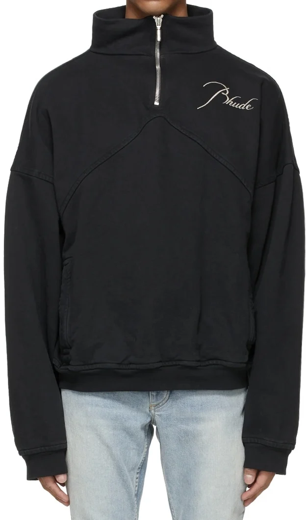

RHUDE Vintage stand collar semi zip logo embroidery stitching Sweatshirt Men Women 1:1 High Quality Oversize Sweatshirts
