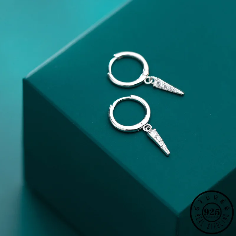 925 Sterling Silver Small Triangle Rose Gold Color Plated Hoops Piercing Cubic Zircon Earrings Ear Rings Fine Jewelry for Women | Украшения