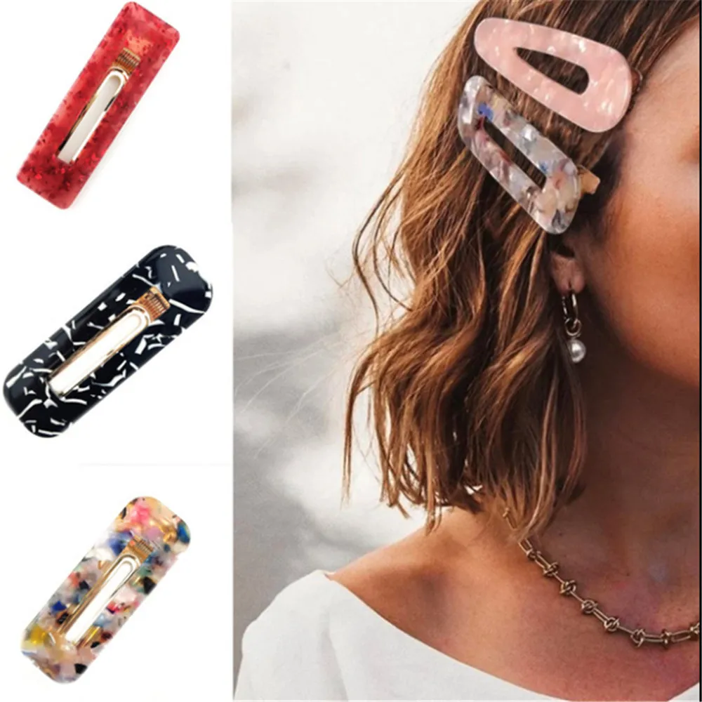 

Заколка для волос с мраморной кислотой женская, милая Геометрическая заколка для волос золотого цвета в форме капли, аксессуары для волос в ...